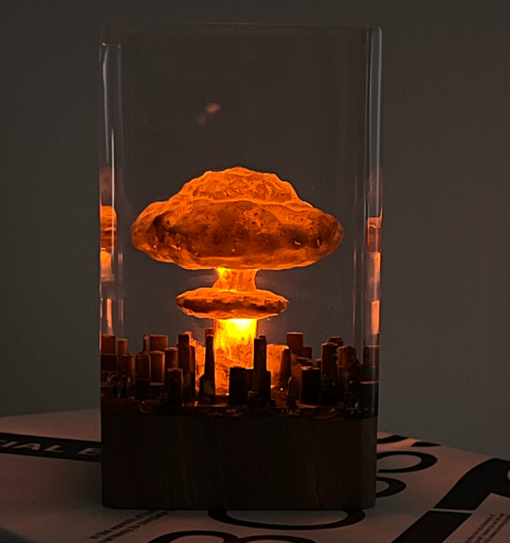Atomic Bomb Mushroom Cloud Resin Lamp Oppenheimer Style Creative Night Light Decor Epoxy Craft for Desk & Gift