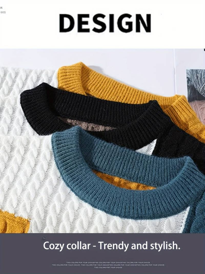 Warmer Herren-Strickpullover mit Rundhalsausschnitt, gerippt, langärmelig, Freizeitkleidung, Sweatshirt | 8373 