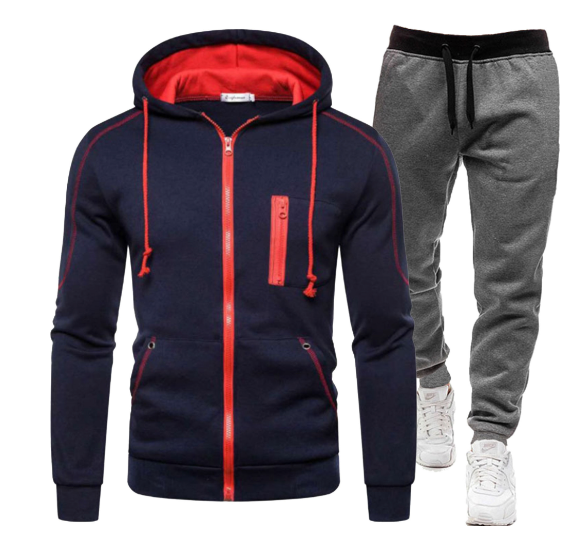 Herren Winter Reißverschluss Hoodie 2 Stück Casual Trainingsanzug Sportswear | 065 