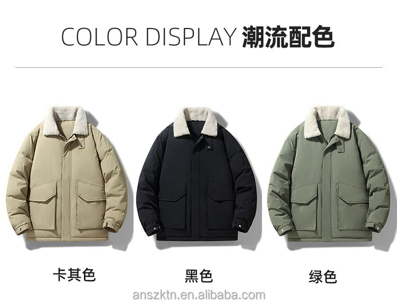 Kurze Herren-Daunenjacke – Wasserdichter weißer Entendaunenmantel mit Revers | L23 