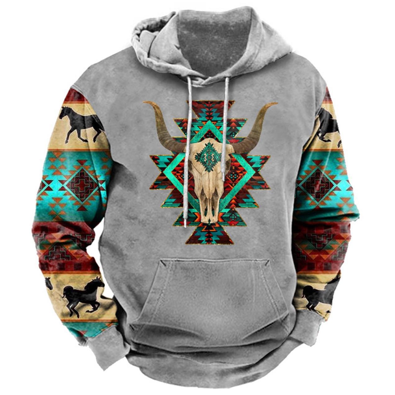 Men's Fashion Cowboy Killer Hoodies Long Sleeve Hooded Sweatshirt Casual Tops Pullover