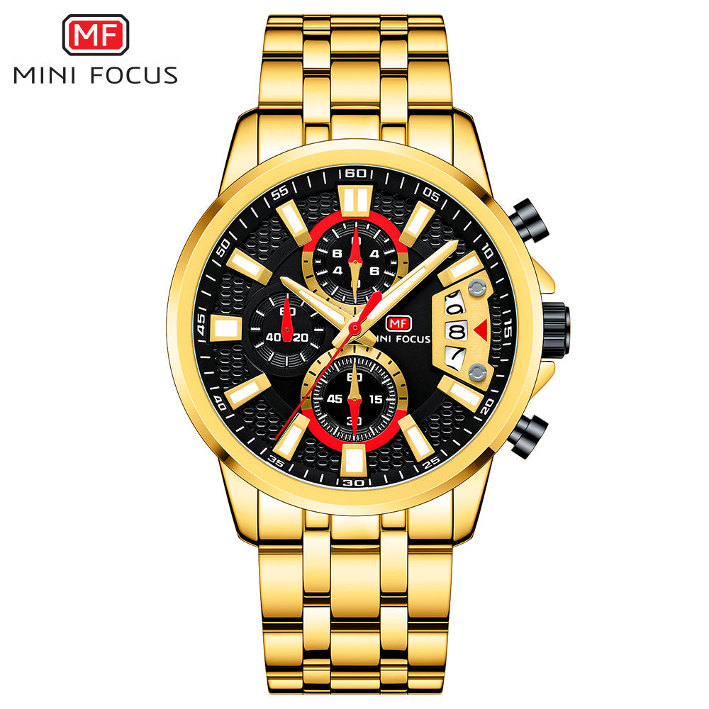 Herren Edelstahl Uhren Chronograph Uhr Luxus Leuchtende Quarz Armbanduhr | MF0352G 
