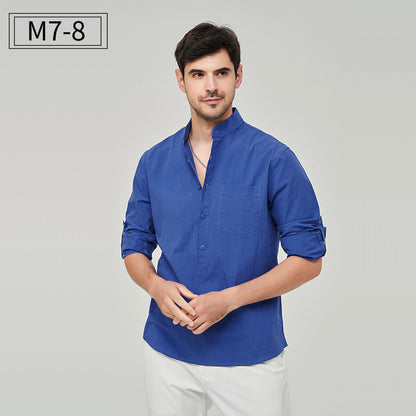 Chemise Henry à boutons solides pour homme, style classique et formel, style polyvalent | M7 