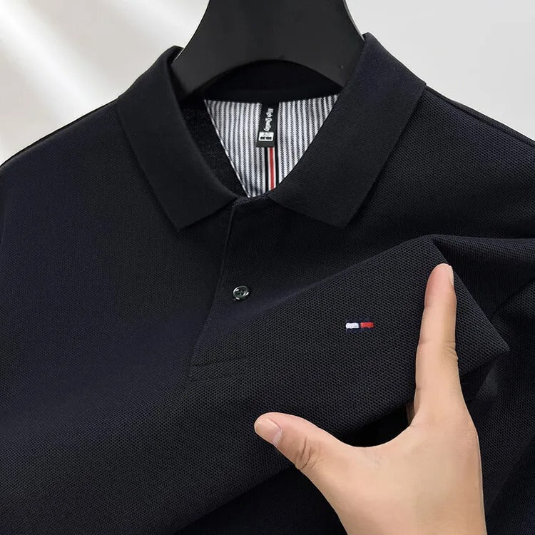 Herren Langarm Poloshirt Business Casual Baumwoll T-Shirt mit gesticktem Revers Design | DS 
