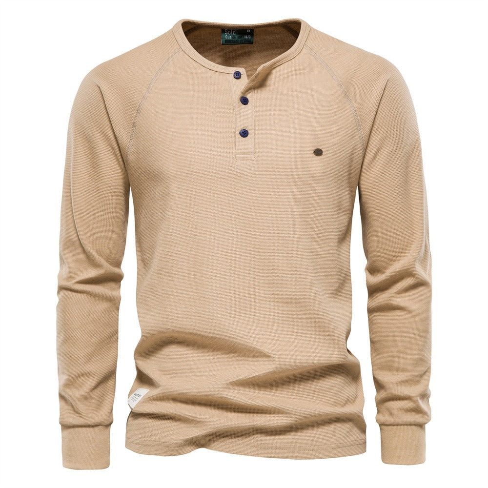 Men's Winter Sweater Collar Long Sleeve Waffle T-Shirt Solid Color T-Shirts | TW401