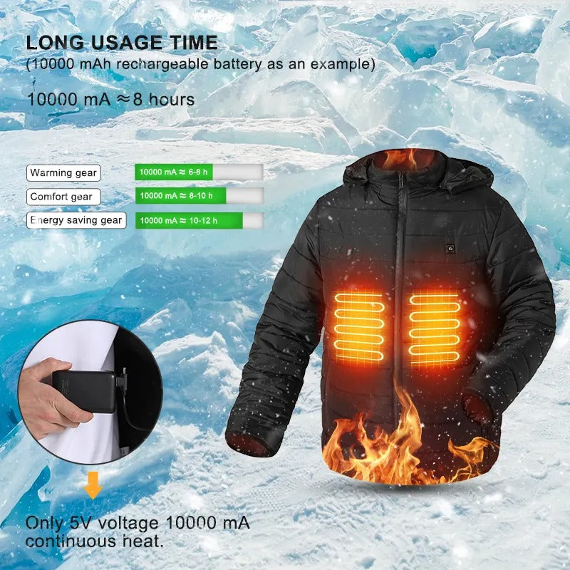 Beheizte Daunenjacke für den Winter, wiederaufladbarer Akku, USB, elektrisch beheizt, Smart-Jacke mit Kapuze | M09 