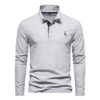 Herren Poloshirt aus Baumwolle, modisch, lässig, langärmelig, mit Hirsch-Stickerei-Design, T-Shirt für Männer | T12 