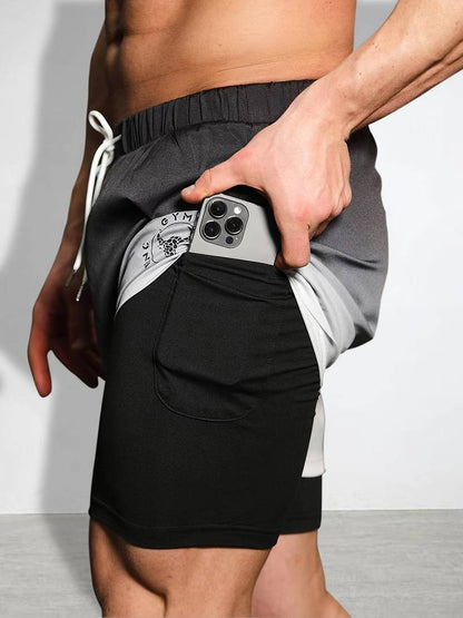 2-in-1 Double Layer Shorts Slightly Stretch Sports Summer Gym Workout Shorts |  SX230521