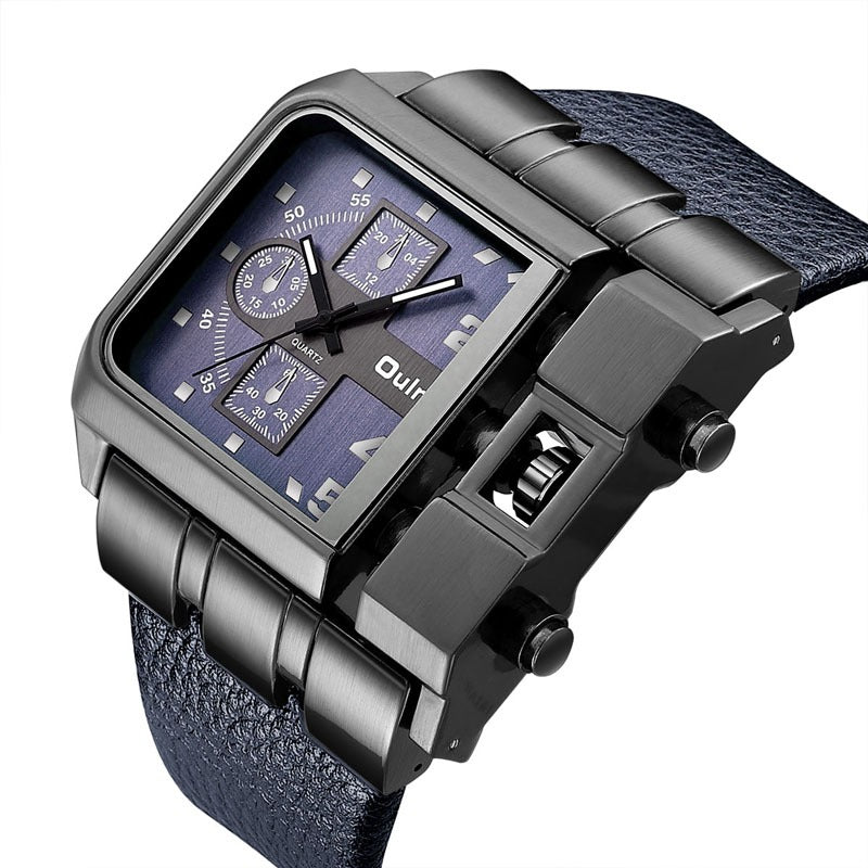 Herrenarmbanduhr Militär Armee Quadratisch Großes Zifferblatt Uhr Sport Lederarmband Quarzuhr | 3364 