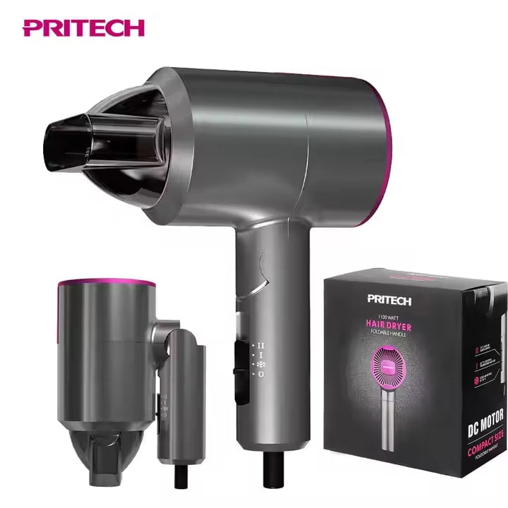 PRITECH 1100W Mini-Reisehaartrockner, faltbar, kompakter Gleichstrommotor für einfachen Transport | TC-2457 