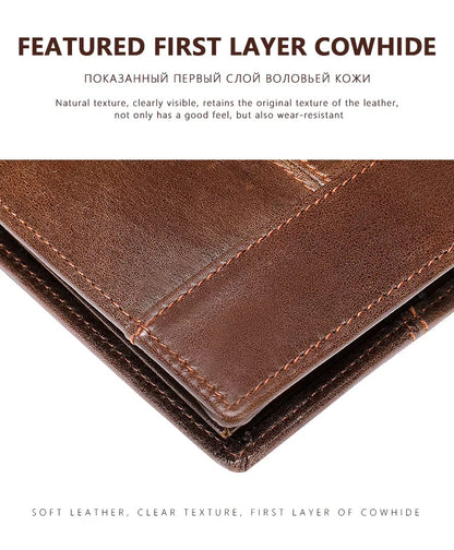 RFID Anti-Theft Leather Wallet Short Cowhide Bifold Design with Multi-Card Slots & Coin Pocket for Men | 8064