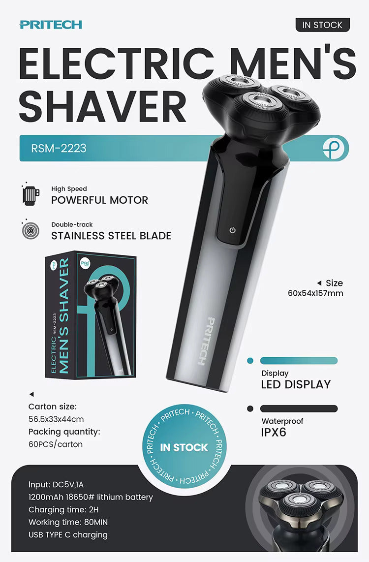 Electric Men's Shaver 3 Rotary Blades for Smooth & Precise Grooming | RSM-2223