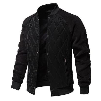 Stylish Men's Fleece-Lined Quilted Jacket with Double Pockets & Raglan Sleeves – Perfect Casual Top | JK812