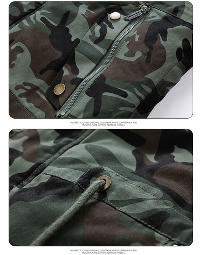 Men's Military Camouflage Fleece Lined Drawstring Thick Parka Casual Cargo Bomber Multi Pockets Jacket Cotton Canvas Fur Hooded Coat