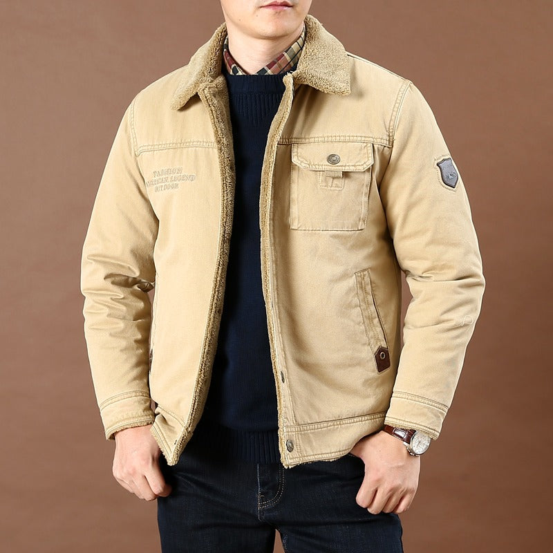 Men's Winter Faux Fur Lining Jacket Coat Cotton Outdoor Casual Military Jacket | 3166