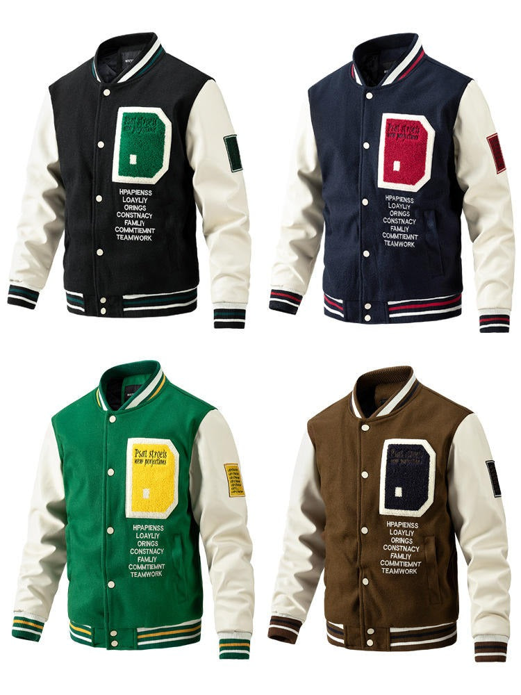 Herren-Winter-Baseballjacke aus Wolle mit Farbblockierung, lässiger und stylischer Modemantel | 77162 