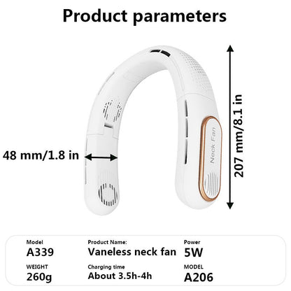 Ventilateur portable à affichage numérique LED avec chargement USB, pliable, sans pales | A339 