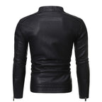 Winter Herren Motorrad Lederjacke Stehkragen Ledermantel 