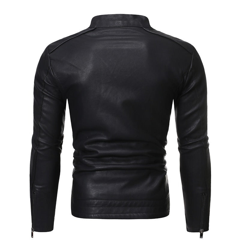 Winter Herren Motorrad Lederjacke Stehkragen Ledermantel 