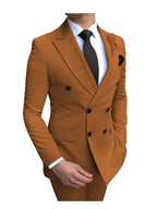 2-teiliger Herrenanzug, zweireihig, Revers, flach, Smart Fit, leger, Smoking, Hochzeits- und Eventanzüge (Blazer + Hose) | 9/7 