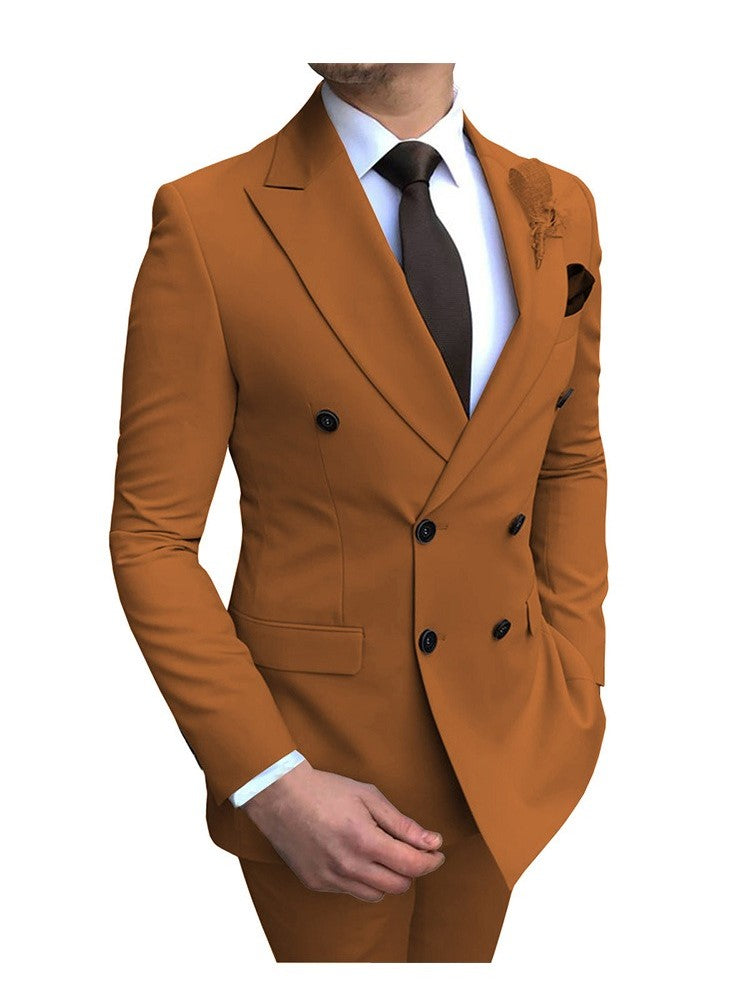 2-teiliger Herrenanzug, zweireihig, Revers, flach, Smart Fit, leger, Smoking, Hochzeits- und Eventanzüge (Blazer + Hose) | 9/7 