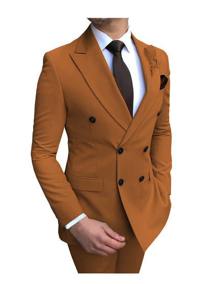 Completo da uomo 2 pezzi doppiopetto con risvolto a tacca, vestibilità comoda, casual, smoking, per matrimoni ed eventi (giacca + pantaloni) | 9/7 