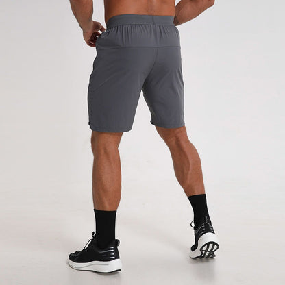 Men Running Shorts Zipper Pockets Side Split Workout Breathable Gym Shorts | K04