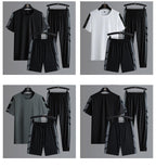 Herren-Set Kleidung 3-teilig T-Shirt Kurzarm Einfarbig Sommer-Sets | 1083 