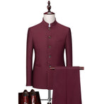 Lässiger Business-Anzug für Herren mit Stehkragen, einfarbig, einreihiger Zhongshan-Zweiteiler | 203 