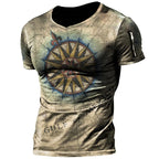 Herren T-Shirt Sommer Tops Kompass Bedruckt Kurzarm T-Shirts Freizeithemd 