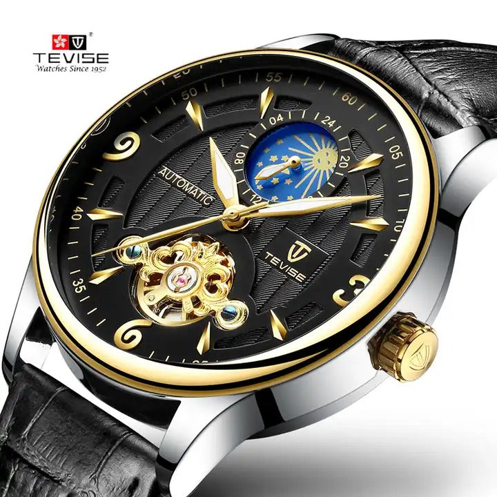 Herren-Automatikuhr aus Leder, mechanisch, Tourbillon, wasserdicht, Freizeituhr | T820b 