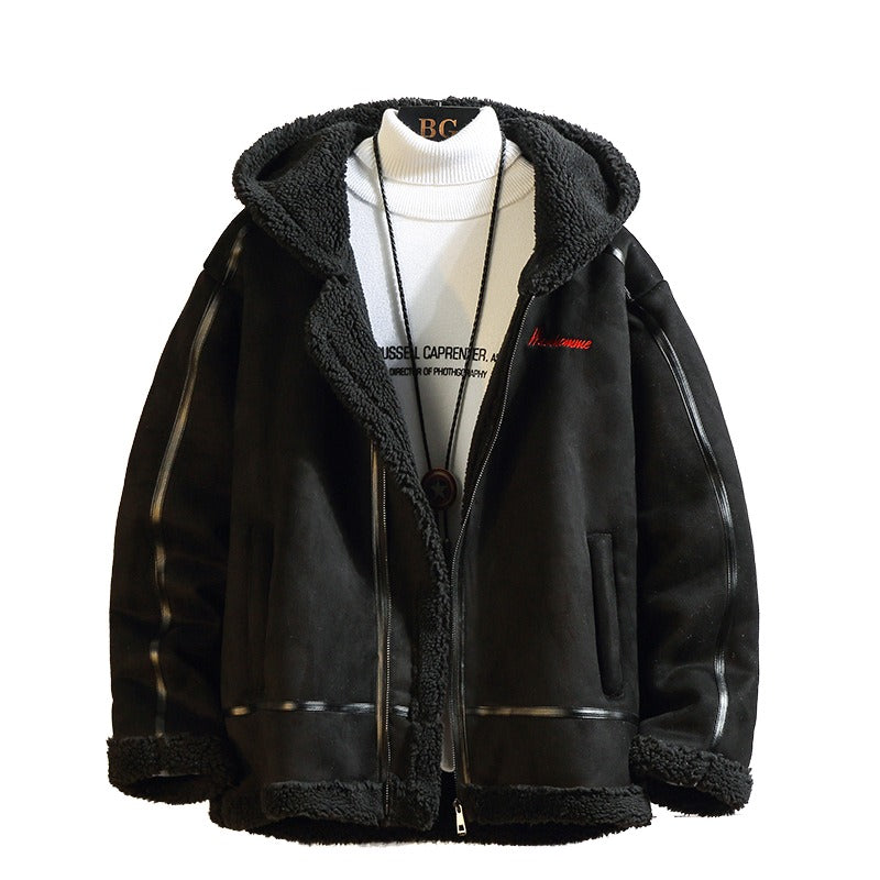 Herren Retro Polar Fleece Arbeitskleidung Baumwollmantel Stehkragen Kapuze Loose Fit Freizeitjacke | A048MY10 