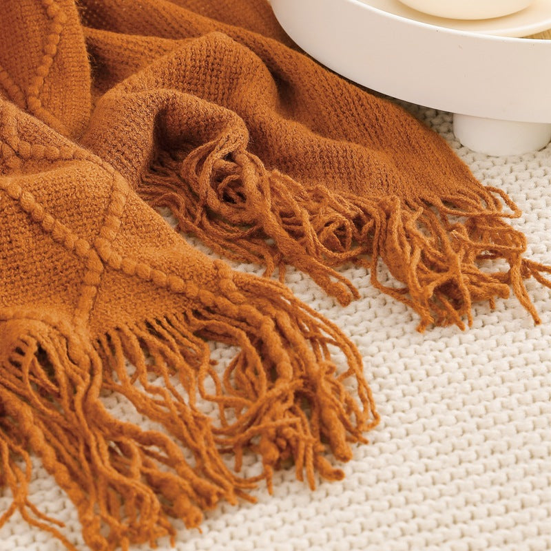 Gemütliche Strickdecke mit Quasten, leichtes, atmungsaktives Acryl für Sofa- und Reisekomfort | YENLN06 