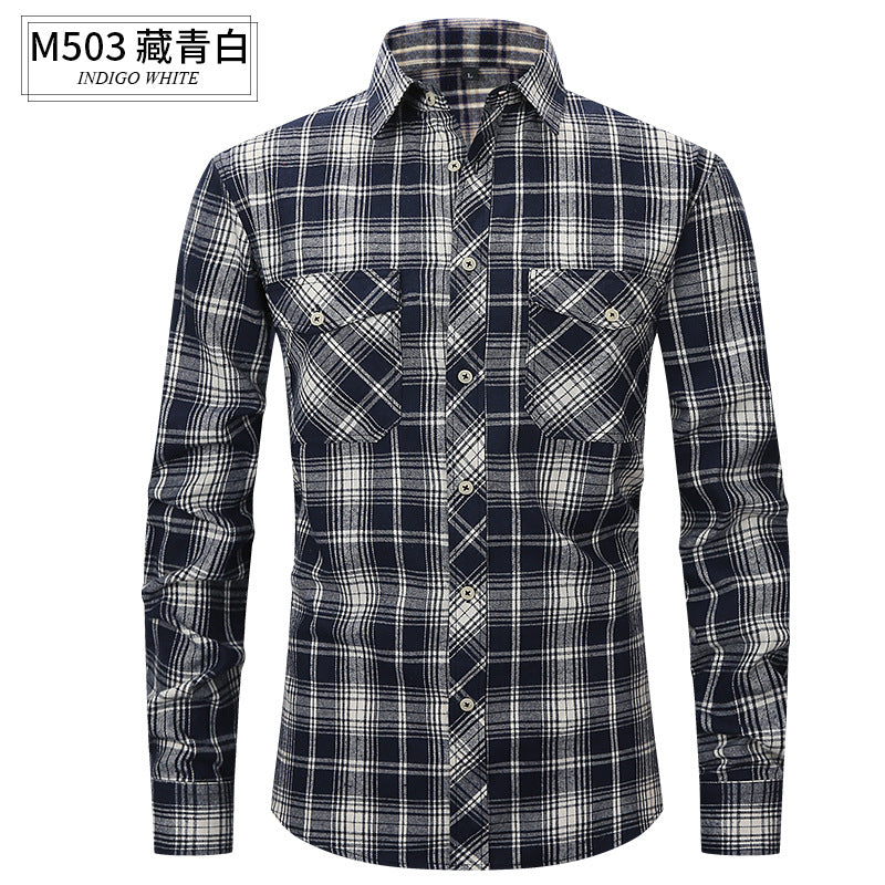 Herren Slim Wear Plaid Premium Langarm Doppeltasche Flanell Außenhandelshemd | M501 