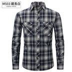 Herren Slim Wear Plaid Premium Langarm Doppeltasche Flanell Außenhandelshemd | M501 