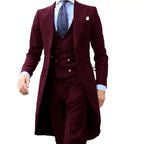 3-teiliger Herrenanzug, Smoking, langer Blazer, maßgeschneidert, handgefertigt, 3-teilig, Party-, Hochzeits- und Arbeitskleid (Blazer + Weste + Hose) | 102 