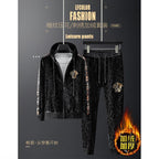 Hochwertiger, warmer, vielseitiger 2-teiliger Sportanzug mit Kapuze aus Samtstoff | 2091 