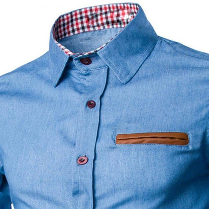 Camicia da uomo a maniche lunghe tinta unita vestibilità slim business casual | 1800-NY13 