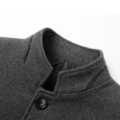 Men Stand Collar Long Sleeves Solid Color Daily Casual Woolen Jacket | J2105