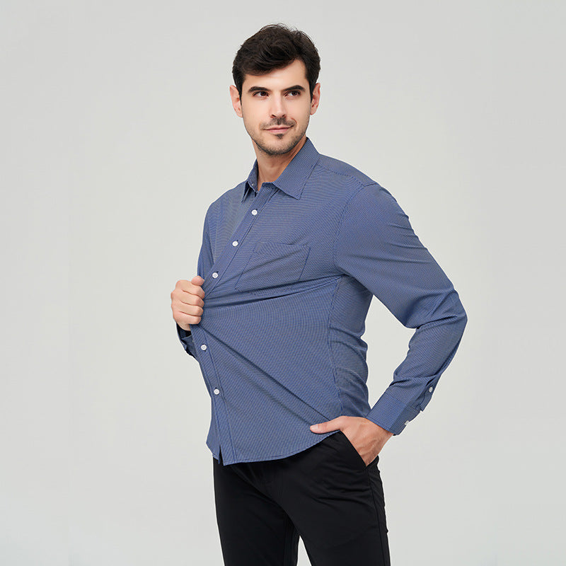 Chemises habillées pour hommes à manches longues, élastiques, froissées, formelles, d'affaires, Camisas | A7 