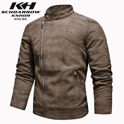 Veste en cuir PU pour homme, rembourrée, revers oblique, fermeture éclair, col montant coréen, blazer | KH-138 