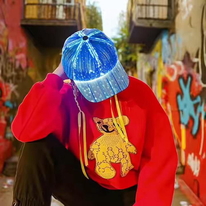 LED-Leuchtmütze aus Glasfaser, 7 Farben, leuchtende Hip-Hop-Baseballkappe mit USB-Aufladung für Veranstaltungen |
