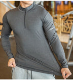 Schnelltrocknendes Herren-Lauf-T-Shirt, atmungsaktiv, langärmelig, für Fitnessstudio, Fitness, Sport, Radfahren, Reißverschluss-Shirt | P37 