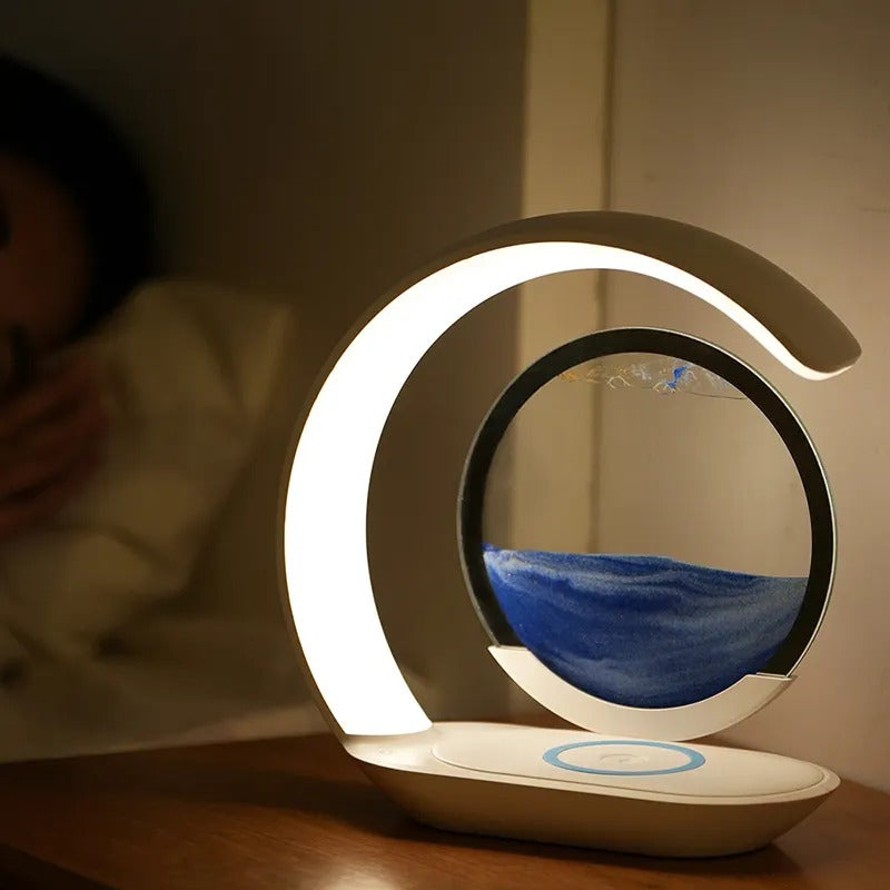 Multifunctional 3D Sand Glass Night Light LED Lamp with 15W Wireless Charger for Bedroom | D25