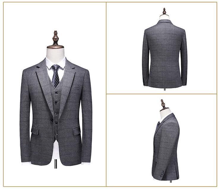 Dreiteiliger Anzug im britischen Stil für Herren, Business Casual, kariert, für Bräutigam und Hochzeitskleid, schmale Anzüge | 6835