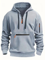 Herren-Kapuzenpullover mit einfarbigem Muster, Reißverschluss, gefütterter Kragen, lockere Passform, lässige Sportbekleidung | TZ-28 