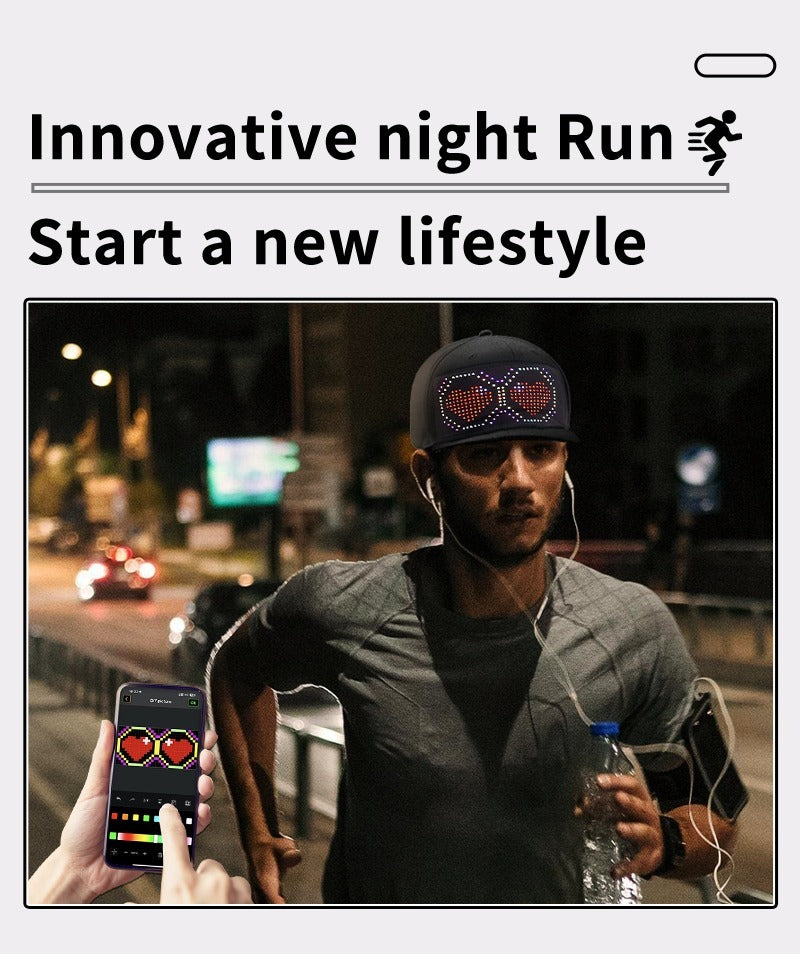 App-gesteuerte LED-Kappe Bluetooth Vollfarbdisplay Nachricht Wiederaufladbarer Hut Cooles Partykostüm | HMZ-005