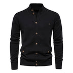 Herren-Strickjacke aus Baumwolle mit Zopfmuster, Taschen, Stehkragen, Button-Down-Pullover | CW61 