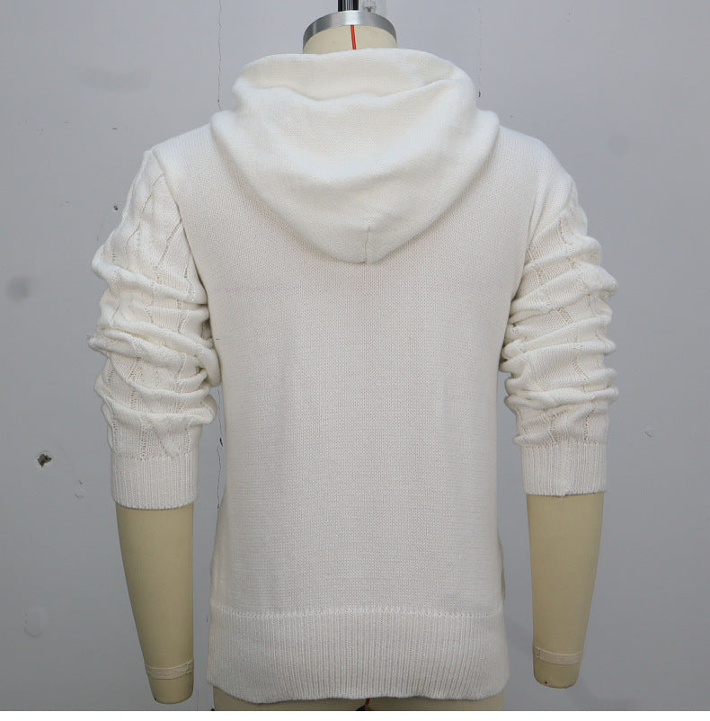 Herren-Strickwaren, gedrehter Kordelzug, Kapuzenpullover, 7-Nadel-Woll-Sweatshirtjacke | SY0139 