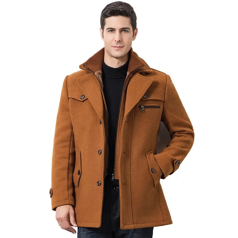 Herren Winter Pea Coat Lässiger Woll-Trenchcoat Einreihige Kurze Wolljacke | 1303 